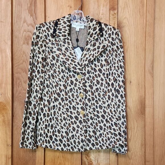 St. John Leopard Print Wool Blazer & Skirt Set, Size 4, Brown, Black, & Gold - Picture 2 of 14